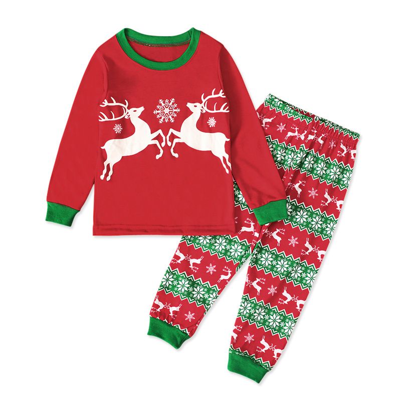 Jungen und Mädchen Frühling und Herbst Weihnachten Elch Print Langarm Top + Hose Zweiteiliger Kinderanzug_voghion.com