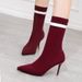 608-4 Efterår Vinter Spidse Bare Og Slanke Elastiske Hæle Strikkede Sokker Støvler, Tynde Hæle, Korte Støvler_voghion.com