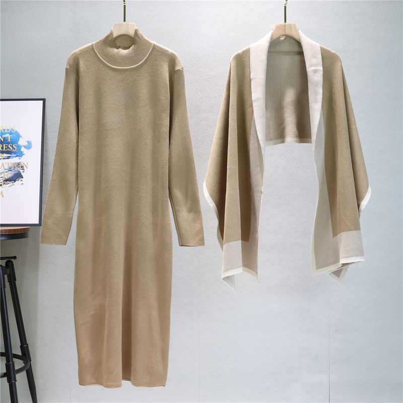 Manteau châle tricoté pour femme, ensemble deux pièces, grande taille, jupe ample, costume élégant, nouvelle collection automne et hiver_voghion.com