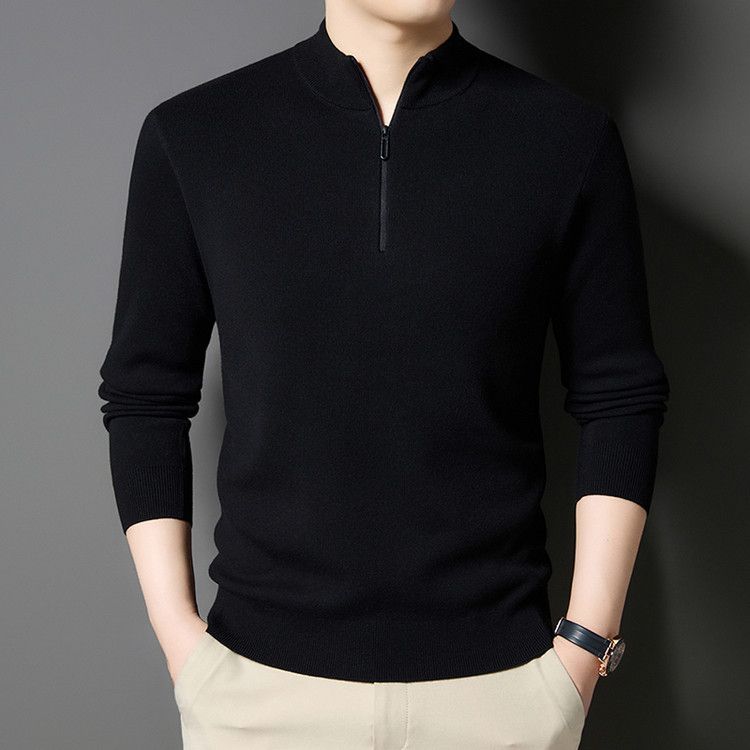 Mittelgroßer und grüner Herren-Wollpullover, Thermopullover, Halbrollkragenpullover mit Reißverschluss, Strickpullover, Herrenbekleidung_voghion.com