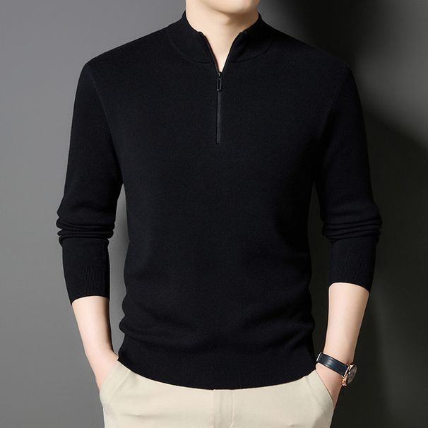 Mittelgroßer und grüner Herren-Wollpullover, Thermopullover, Halbrollkragenpullover mit Reißverschluss, Strickpullover, Herrenbekleidung_voghion.com