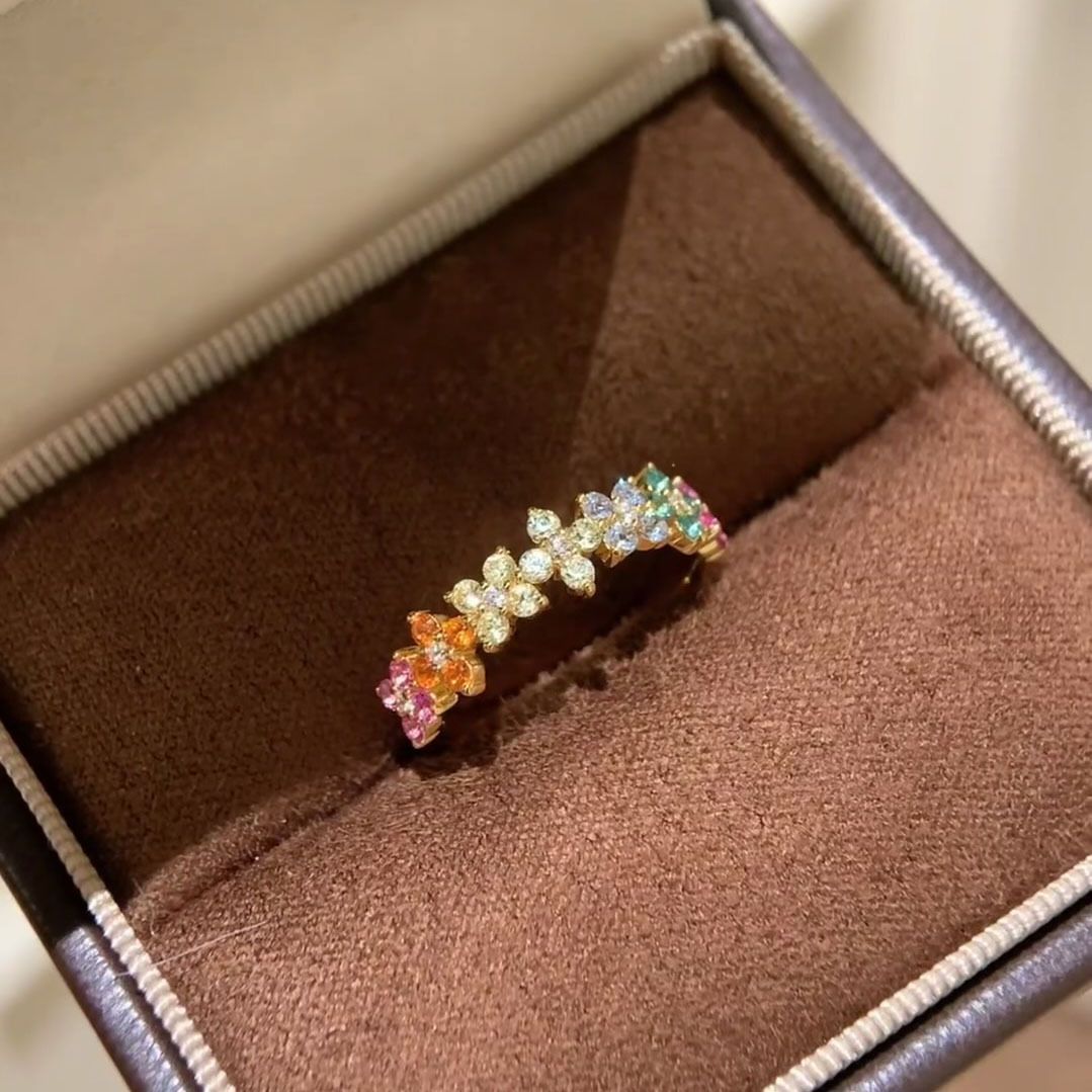 Bague Monet Garden Dopamine Diamant Fleur Trésor Coloré Zircon Style Mode Polyvalent Design Haut de Gamme Sens_voghion.com