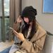 Hat Women's Winter Wool Hat Large Head Circumference Baotou Cold Hat Spring And Autumn Black Thick Knitted Pile Confinement Hat_voghion.com