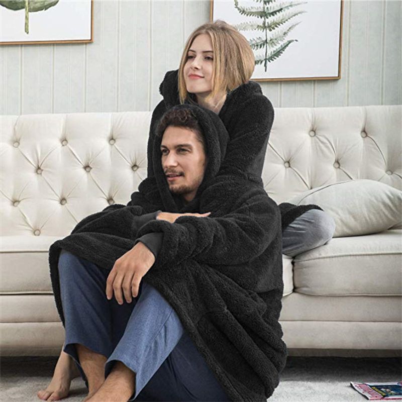 Loose Double Sided Fleece Blanket Couple Style Parent Child Wear Home Clothes_voghion.com