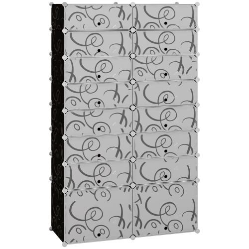 HOMCOM DIY Schuhschrank Modulares Schuhregal Garderobe, 16 Fächer, PP, Negro + Blanco, 95 X 37 X 160 Cm_voghion.com