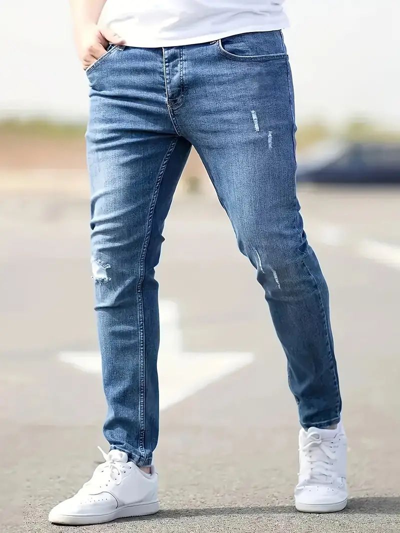 Abbigliamento Uomo Jeans Strappati Elasticizzati Slim da Uomo Jeans Skinny da Uomo_voghion.com