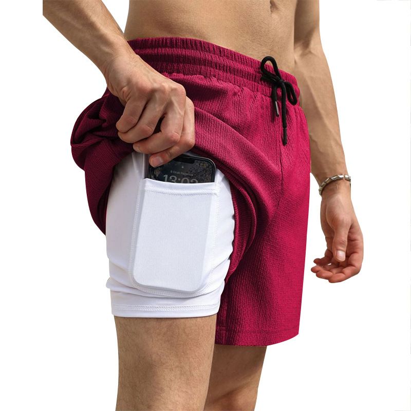 2024 Summer Leisure Sports Men's Running Three piece Pants Quick drying Inner Lining Double layer Woven Shorts_voghion.com