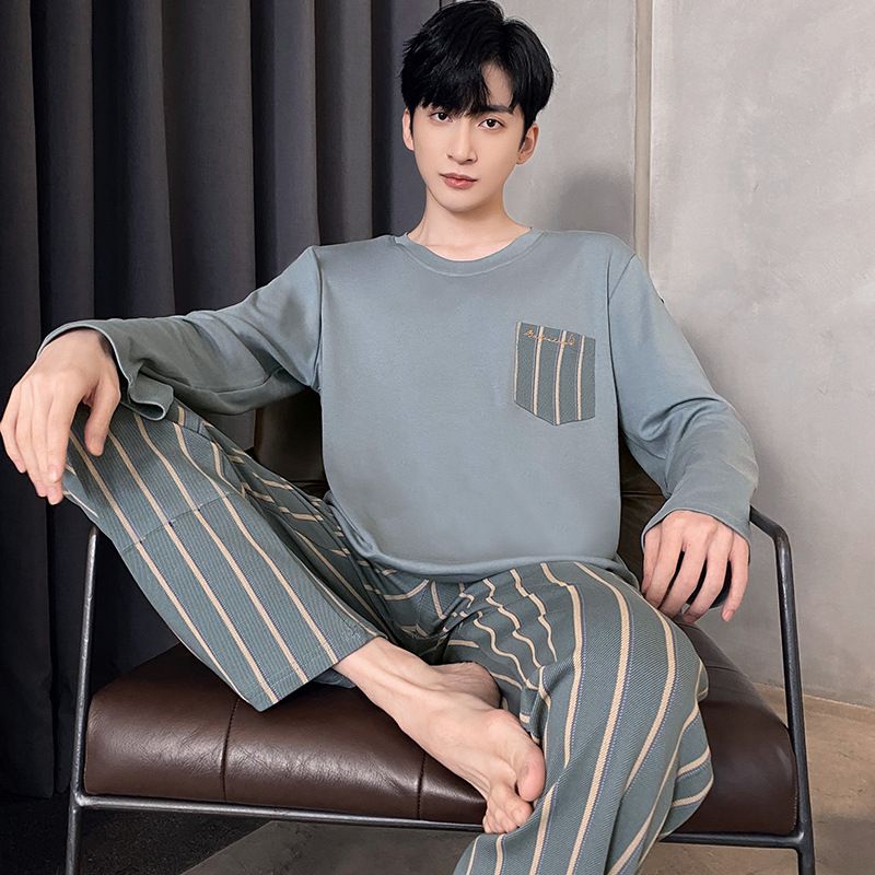 Pánské jarní pyžamo, dlouhý rukáv z čisté bavlny, nový styl 2023, velikost CAUAL+, podzim a zima, vhodné k pobytu doma_voghion.com