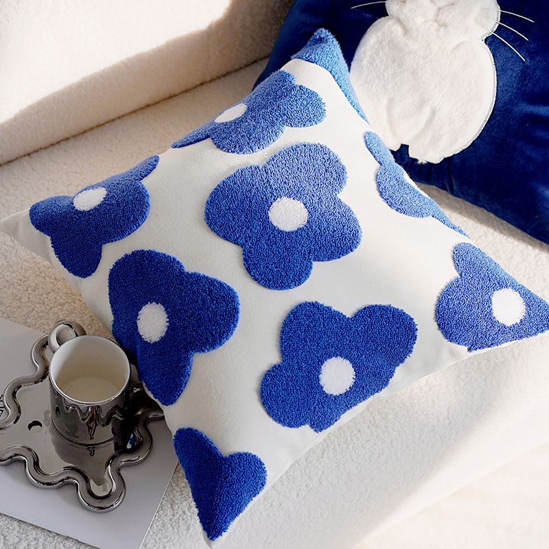 Almofada de pelúcia estilo nórdico moderno com flor, animal, coelho, fofo, azul, para sofá, sala de estar, capa de travesseiro de cabeceira_voghion.com
