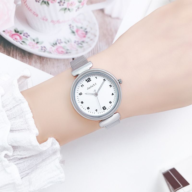 Women's Korean Edition Fashionable and Minimalist Temperament Mesh with Digital Disc Waterproof Quartz_voghion.com
