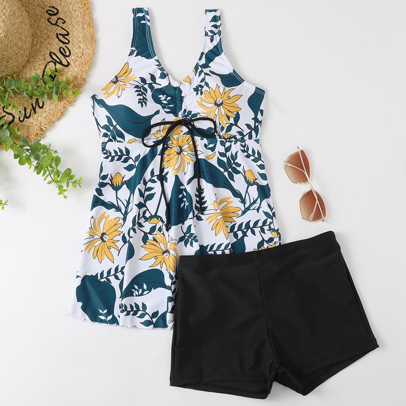 Women's solid color printing multi-color conservative boxer skirt style split women's swimsuit_voghion.com