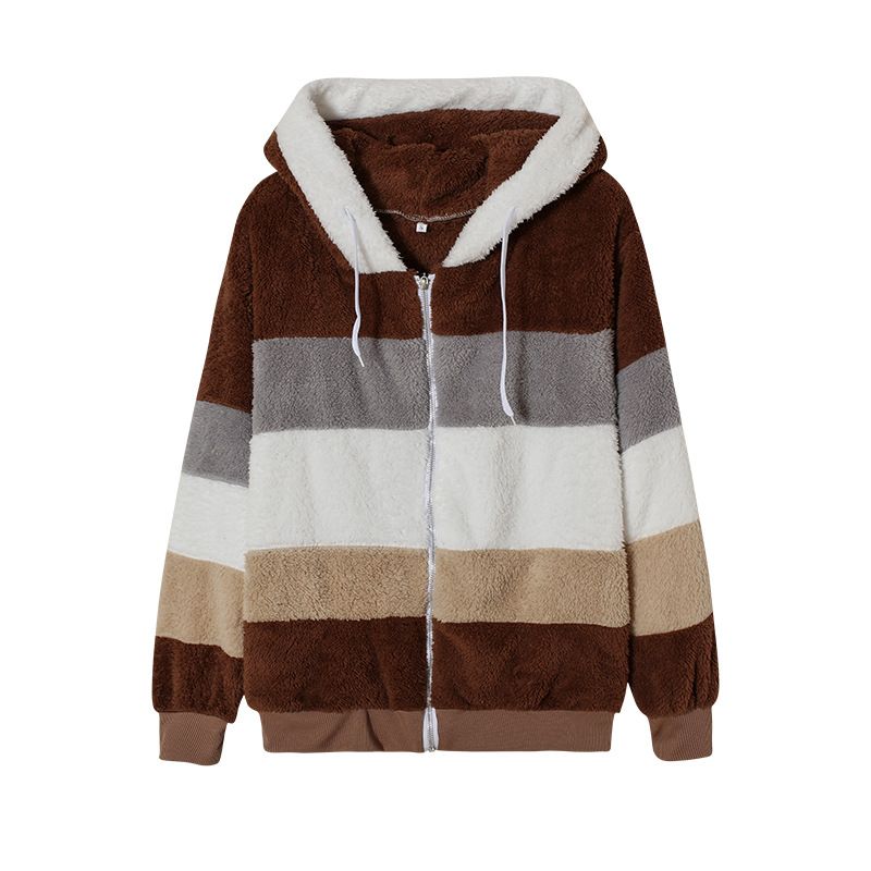 Women's Clothing New Autumn and Winter Loose Plush Multicolor Hooded Jacket Women_voghion.com