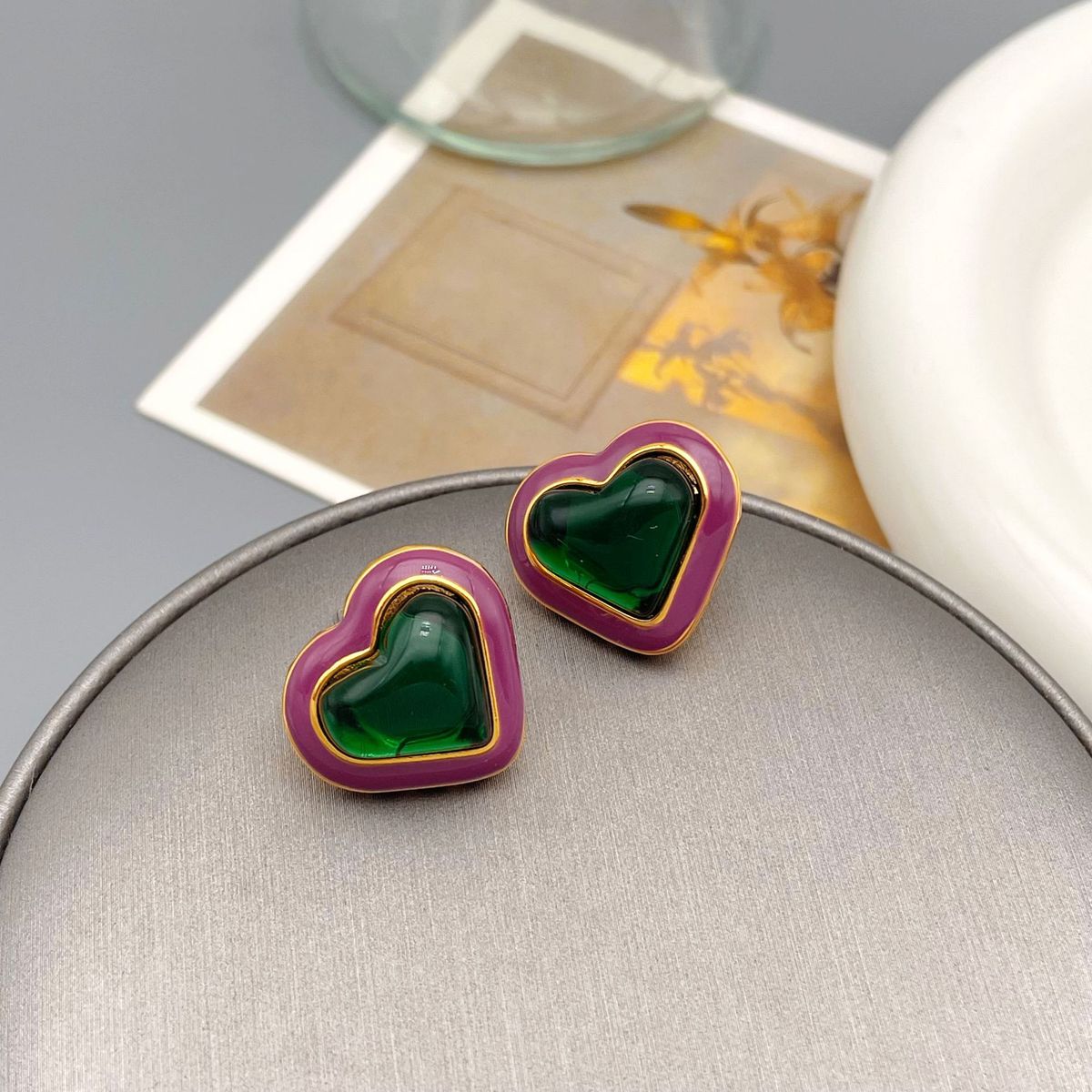 Stereoskopische Liebe Smaragd Glas Emaille Ohrringe Mode-Design High Grade Ohr Zubehör_voghion.com