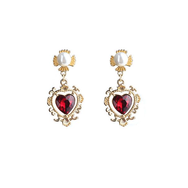 Eleganti e versatili orecchini in stile retrò francese con perle barocche a forma di cuore rosso vino_voghion.com