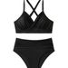 2026 New Bikini Push-Up Strap Top Ruched Triangle Bottom Sexy Solid Color Swimsuit Set_voghion.com