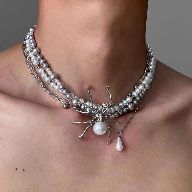 Süß, Cool, Scharfes Mädchen, Perle, Schwerindustrie, Spinne, Mehrschichtige Schlüsselbeinkette, Modisch, High-End,_voghion.com