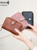 Vintage Womens RFID Blocking MultiFunction Short Fashion Large Capacity Zipper Coin Wallet Simple ID Credit Card Holder_voghion.com