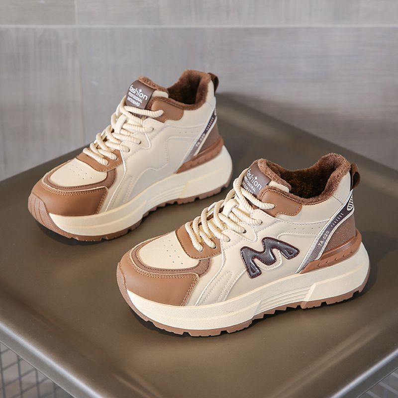 Jcf2702-1 New New Autumn Women's Thick-Soled Student Sneakers Casual Fleece-Lined Height-Increasing Patchwork Sports_voghion.com