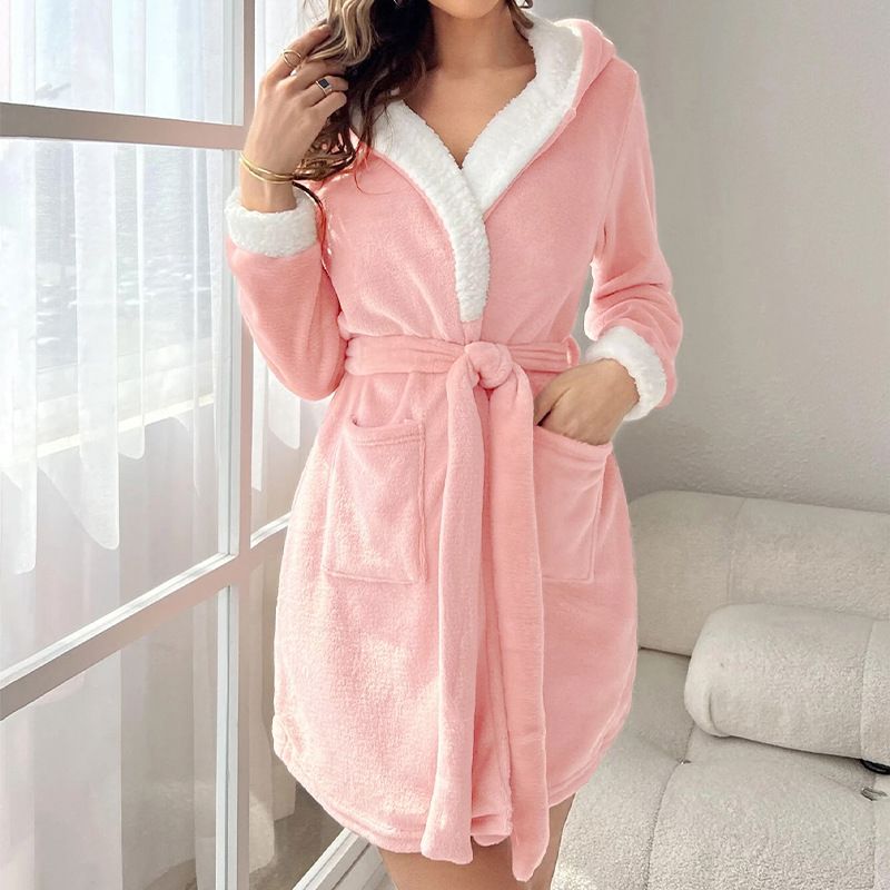 Simple And Comfortable Pink Bathrobe Women's Pajamas Loungewear Large Size Set Can Be Worn Outside_voghion.com