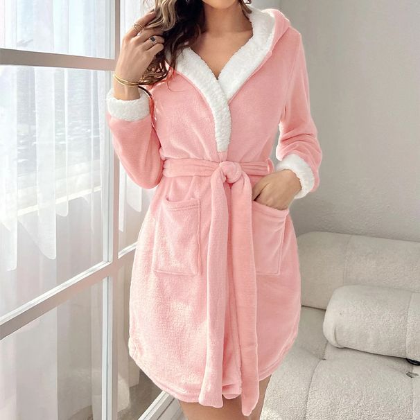 Simple And Comfortable Pink Bathrobe Women's Pajamas Loungewear Large Size Set Can Be Worn Outside_voghion.com