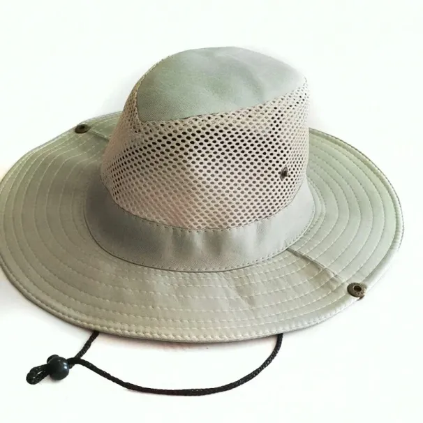 Nieuwe aankomsten Outdoor Bucket Heren Zomer Ademend Panama Cap Katoen Jungle Vissen Mesh Hoed Wandelen Strand Zon Beschermers Caps voor Heren_voghion.com