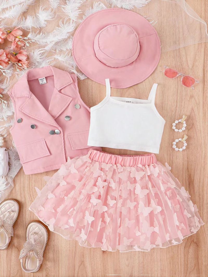 Baby clothes Sleeveless suit pure cotton vest butterfly mesh skirt sweet travel girl suit for little children_voghion.com