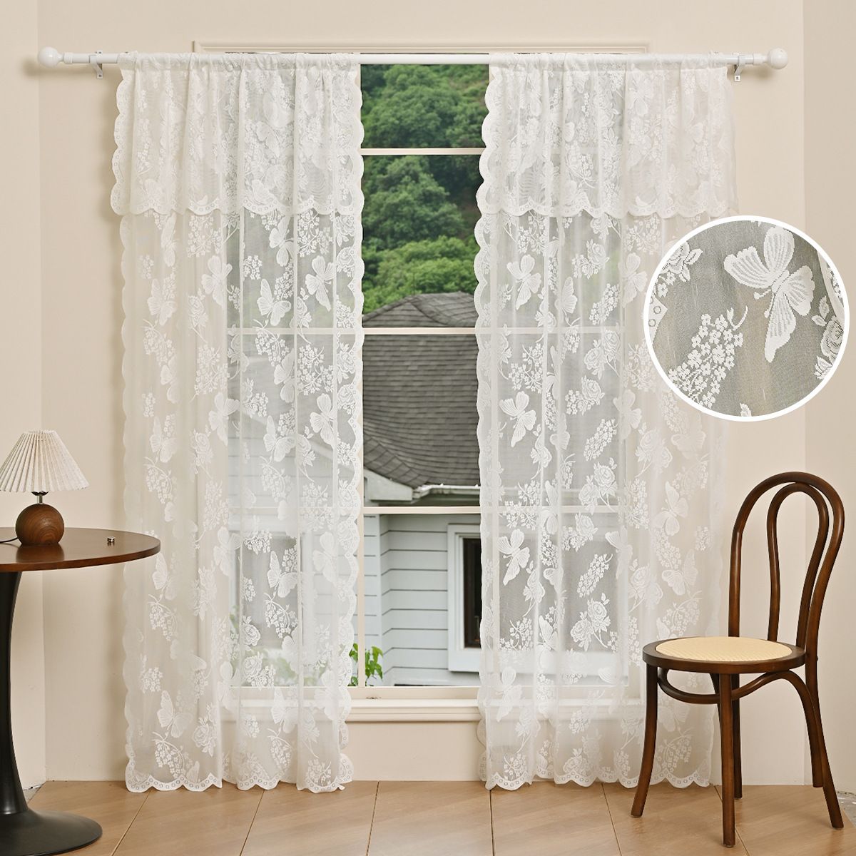 Cortinas modernas de voile bordado con bolsillo para varilla - Cortinas semitransparentes para sala de estar y dormitorio (blanco/negro, 100 x 200 cm/183 x 183 cm)_voghion.com