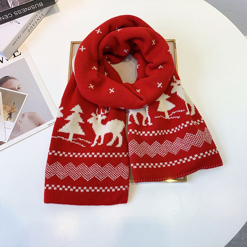 Snowflake Deer Elk Christmas knitted scarf lovers Autumn winter New Year thickened long wool bib_voghion.com