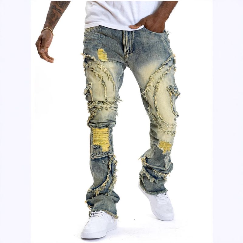 2025 New Men's With Patchwork Trendy Fringes Stretch Flared Jeans Christmas Thanksgiving Halloween Valentine's Day_voghion.com