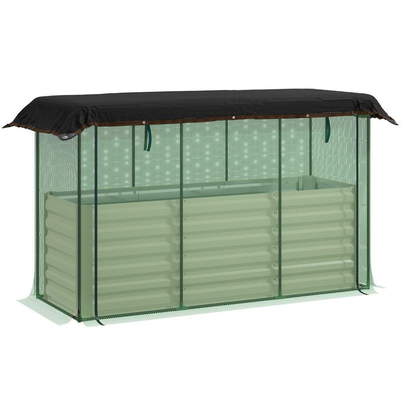 Outsunny Galvanized Steel Planter Box With Crop Cage And Shade Cloth, Raised Garden Bed For Flowers, Veggies And Herbs, Beige_voghion.com