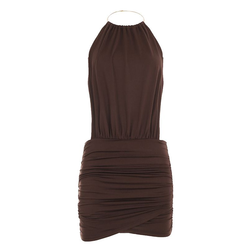 Neues Sommerkleid für Damen mit Metallring, Neckholder, sexy, rückenfreie Krawatte, figurbetontes kurzes Kleid_voghion.com