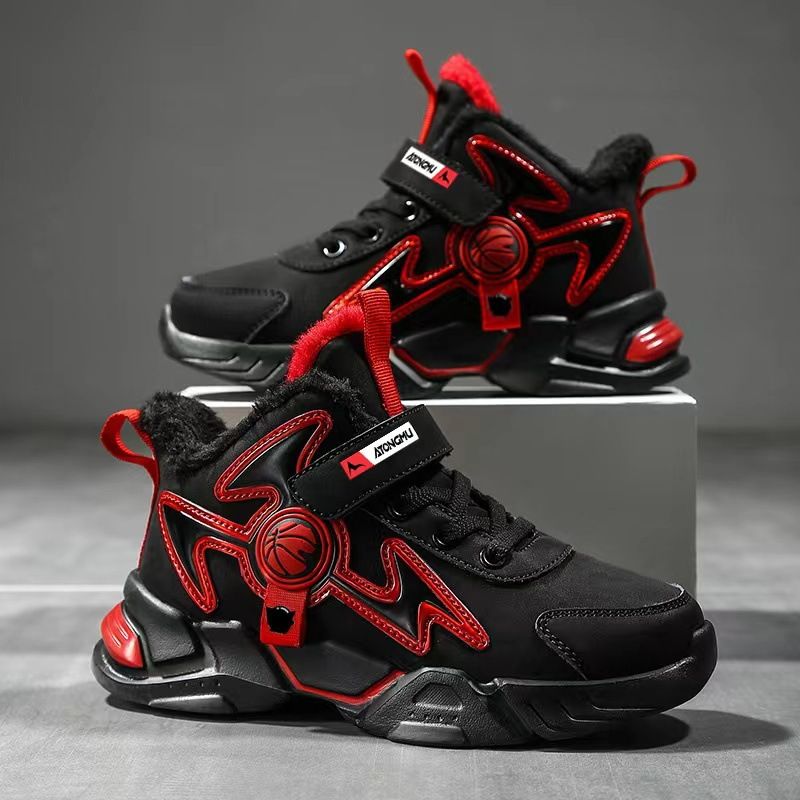Boys' Shoes Leather Top Waterproof Large Boys' Shoes Plus Fleece Children's Sports Shoes_voghion.com