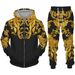 New Luxury 3D Printed Couple Zipper Guards 2-piece Sports Set with Fashionable Gold Flower Pattern_voghion.com
