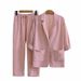 Women's Clothing Long Sleeved Solid Color Large Size Suit Cotton And Linen Suit Loose Two Piece Suit_voghion.com