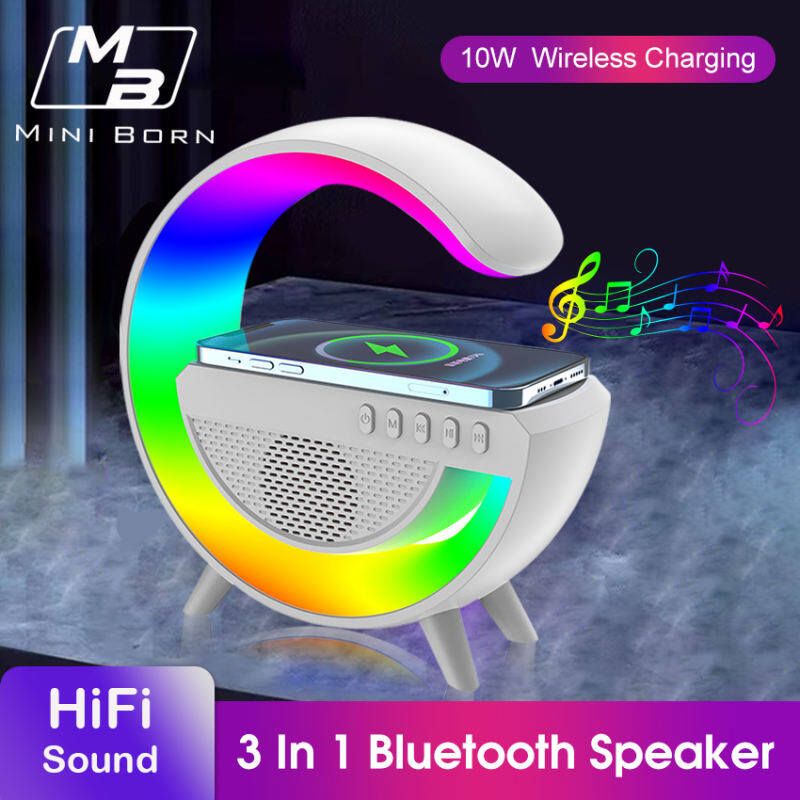 2024 4 In 1 Bluetooth Lautsprecher Bunte Nacht Lampe 10W Multifunktionale Drahtlose Ladegerät LED Atmosphäre RGB Nacht Licht Wecker schreibtisch Lampe Bluetooth_voghion.com