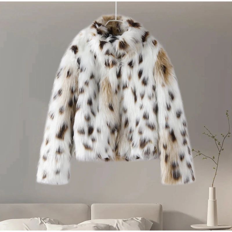 Abbigliamento da donna Autunno Donna Pelliccia Temperamento Elegante Stampa Leopardata Pelliccia Donna Cappotto Corto Giacca di Peluche_voghion.com
