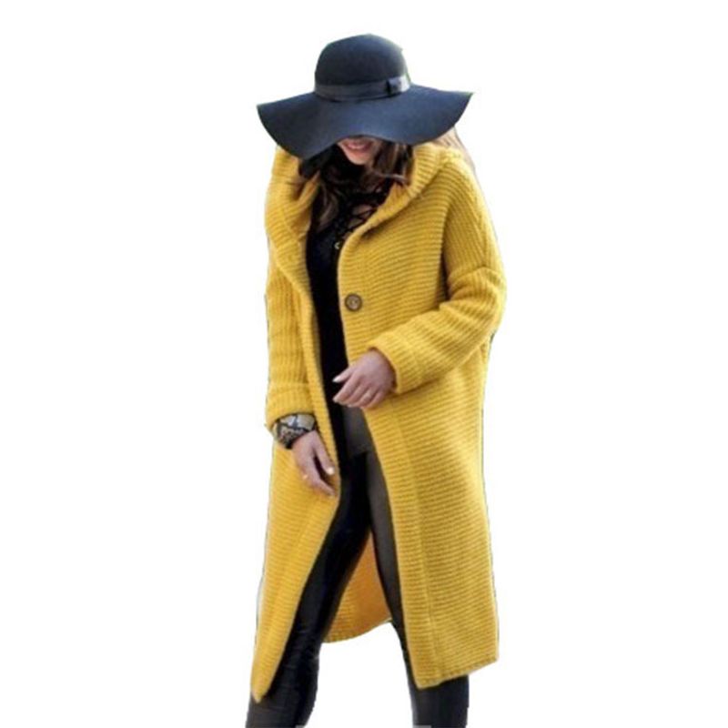 2024 Spring New Clothing Mid length Hooded Cardigan Women's Knitted Sweater_voghion.com