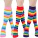 Calzini alti fino al ginocchio a righe colorate da donna, in cotone da uomo, di media lunghezza per le riunioni, al polpaccio arcobaleno_voghion.com