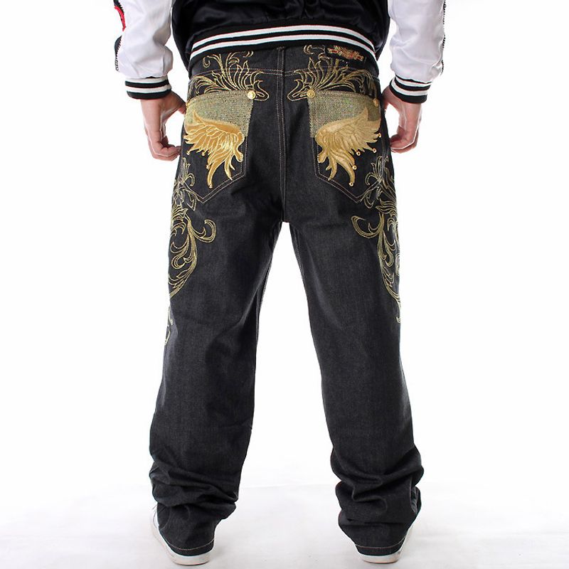 Abbigliamento maschile Jeans hip hop ricamati Pantaloni da skate casual larghi e larghi da uomo alla moda Hip Hop Street Dance_voghion.com