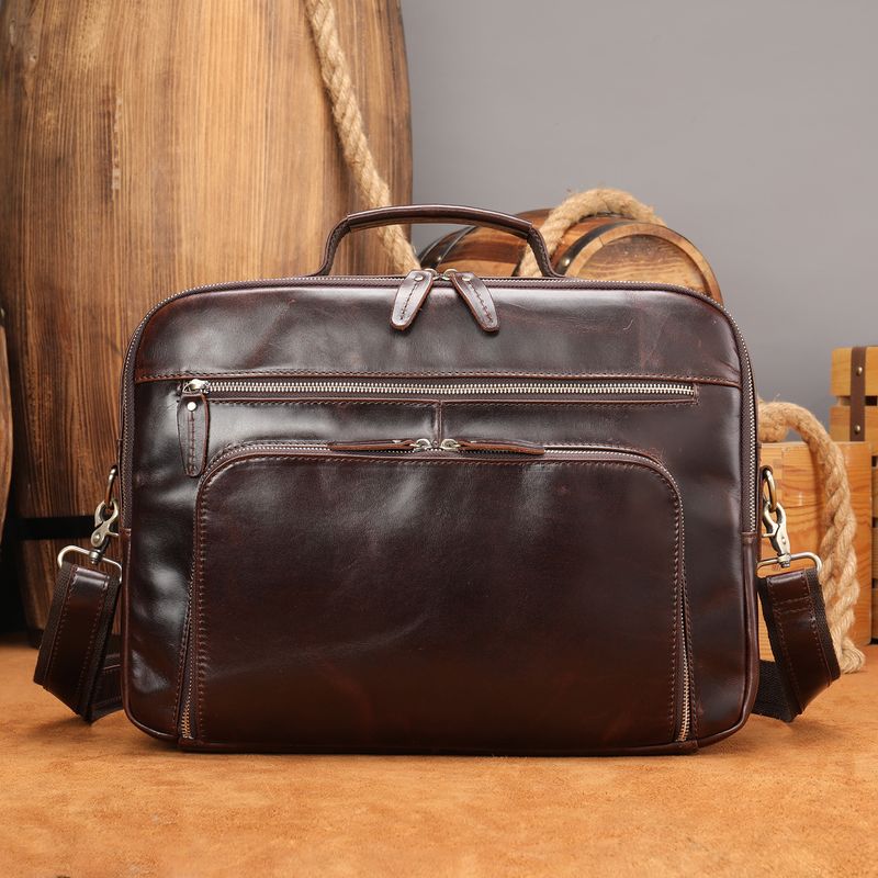 Men's Genuine Crazy Horse Leather Messenger Bag - Vintage Large Capacity Crossbody Laptop Briefcase (Retro Style Fits 15.6" Notebook Water-Resistant)​_voghion.com