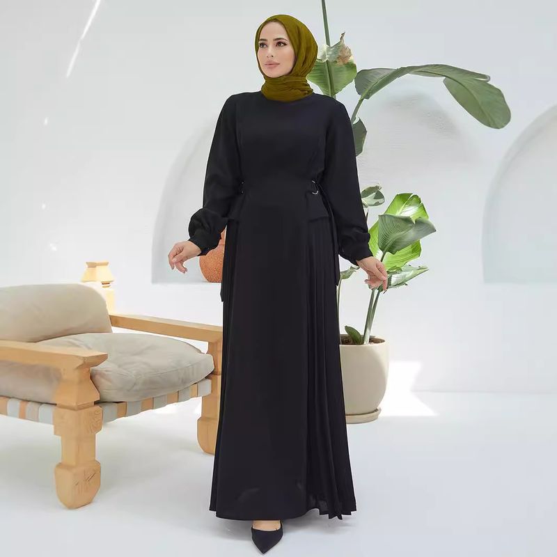 Vêtements pour femmes Jupe longue Kaftan Manches lanternes Robe plissée à la taille_voghion.com