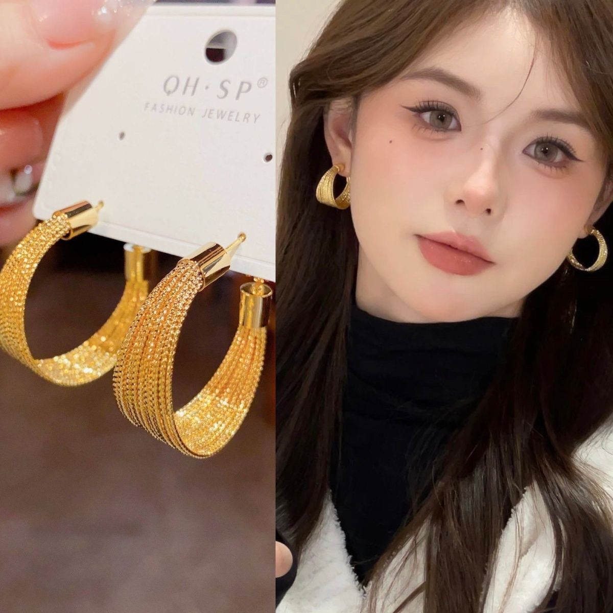 Golden Circle per le donne 2024 Nuovo autunno/inverno sensazione di fascia alta con orecchini in metallo dal design piccolo e medio_voghion.com