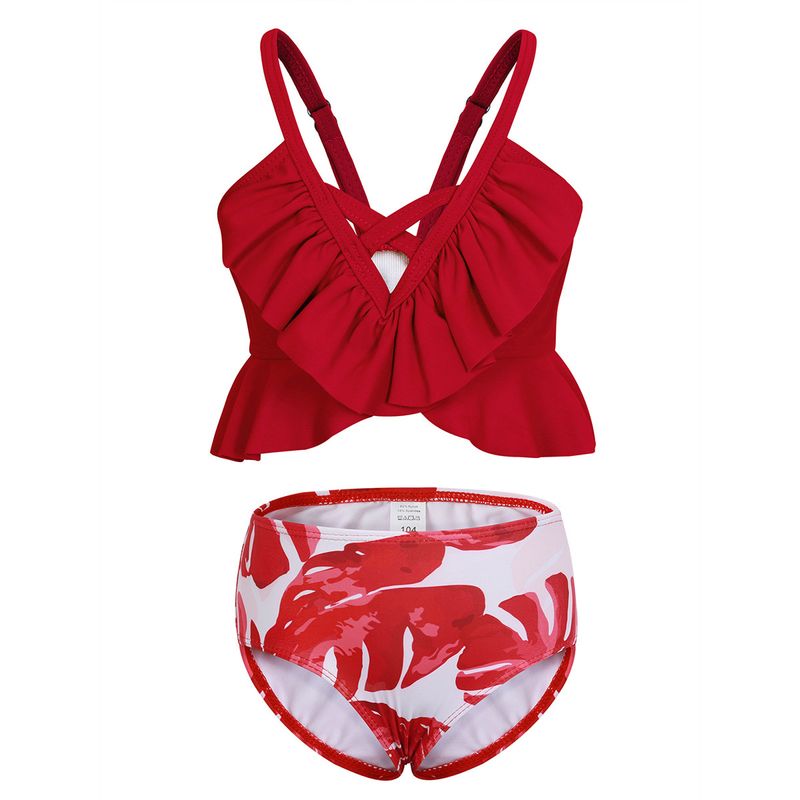 Matka i dzieci 2024 handel zagraniczny nowy dziecięcy strój kąpielowy letni falbaniasty drukowany sling split strój kąpielowy dziewczęcy bikini set_voghion.com