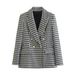 7292 Autumn New Women's Double-Breasted Blazer + Houndstooth Casual Shorts Set_voghion.com
