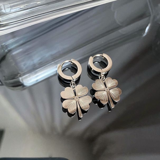 Orecchini a forma di cuore con trifoglio, foglia, fiore, in acciaio al titanio, versatili, in stile coreano, unici e di design, per donna, Niche Boutique Ear_voghion.com