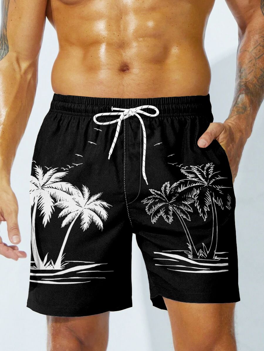 Men's Clothing Men's Summer Beach Pants Seaside Vacation Cross Border Hot Sale New Loose Large Size Shorts Coconut Tree Print_voghion.com