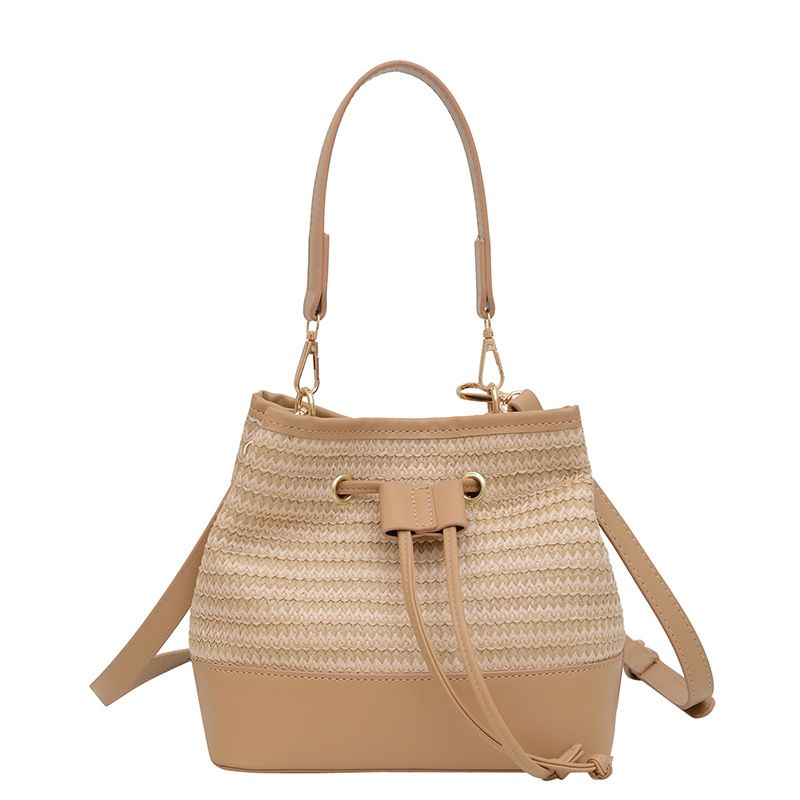 2024 Neue Sommer Vielseitige Crossbody Strandurlaub PU Stroh Damen Handheld Bucket Bag_voghion.com
