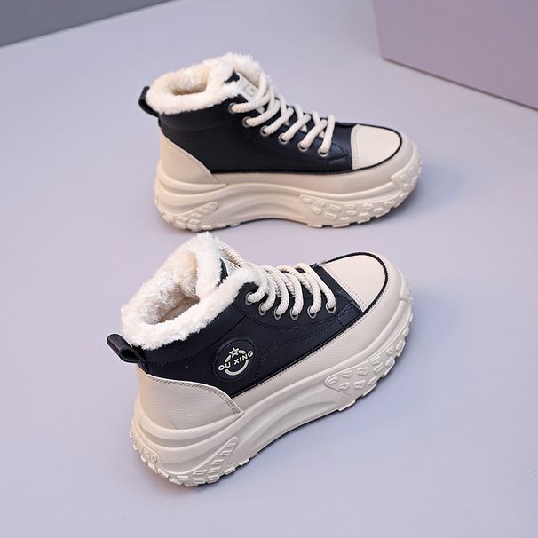 Snow Boots Autumn And Winter Short Boots Fleece Thickened Warm Cotton Shoes High Top White Shoes_voghion.com