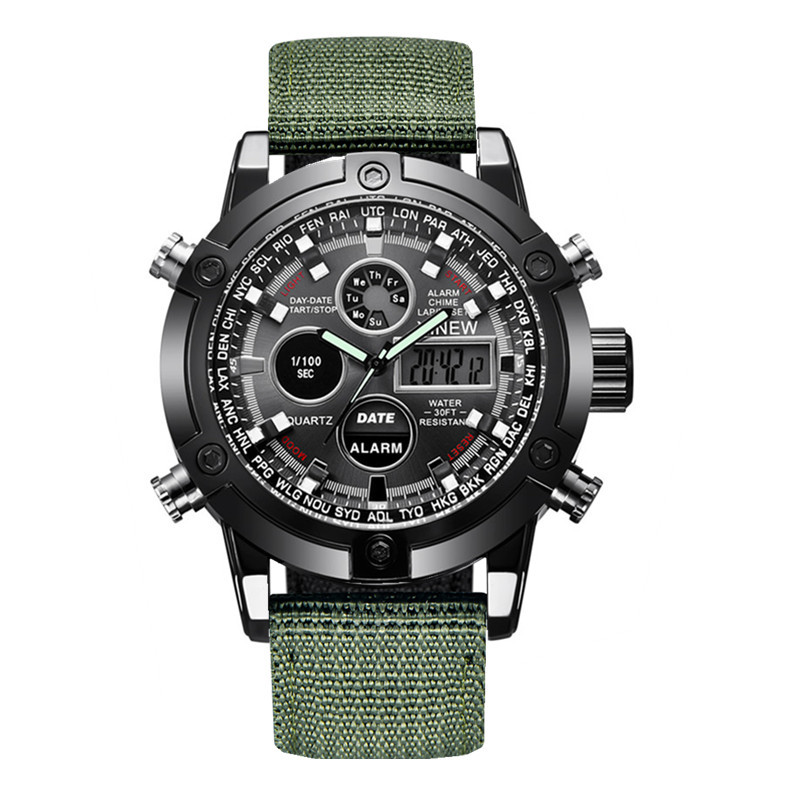 Men's Sport Watch With Analog-Digital Display, GMT Function, Date & Week Indicator, Luminous Hands, PU Leather Strap, Alloy Case_voghion.com