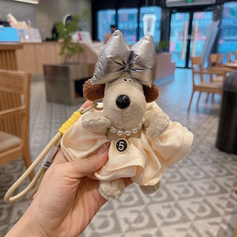 Falda plisada con lazo para el pelo estilo coreano, llavero de peluche para coche con forma de cachorro, adorable y bonito bolso de chef con colgante decorativo para mujer_voghion.com